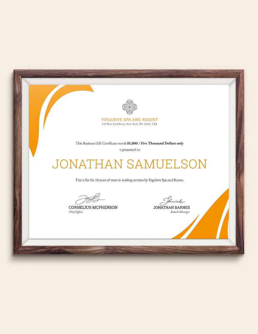Spa Business Gift Certificate Template