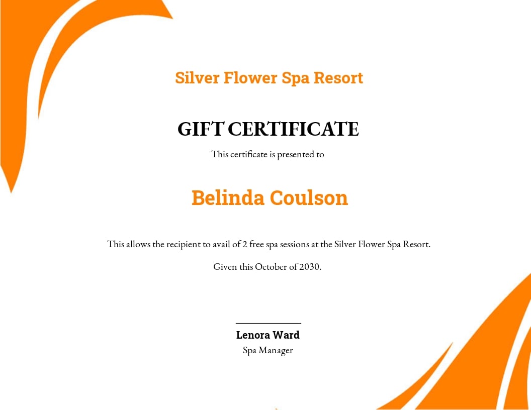 Spa Business Gift Certificate Template - Google Docs, Illustrator, InDesign, Word, Apple Pages, PSD, Publisher