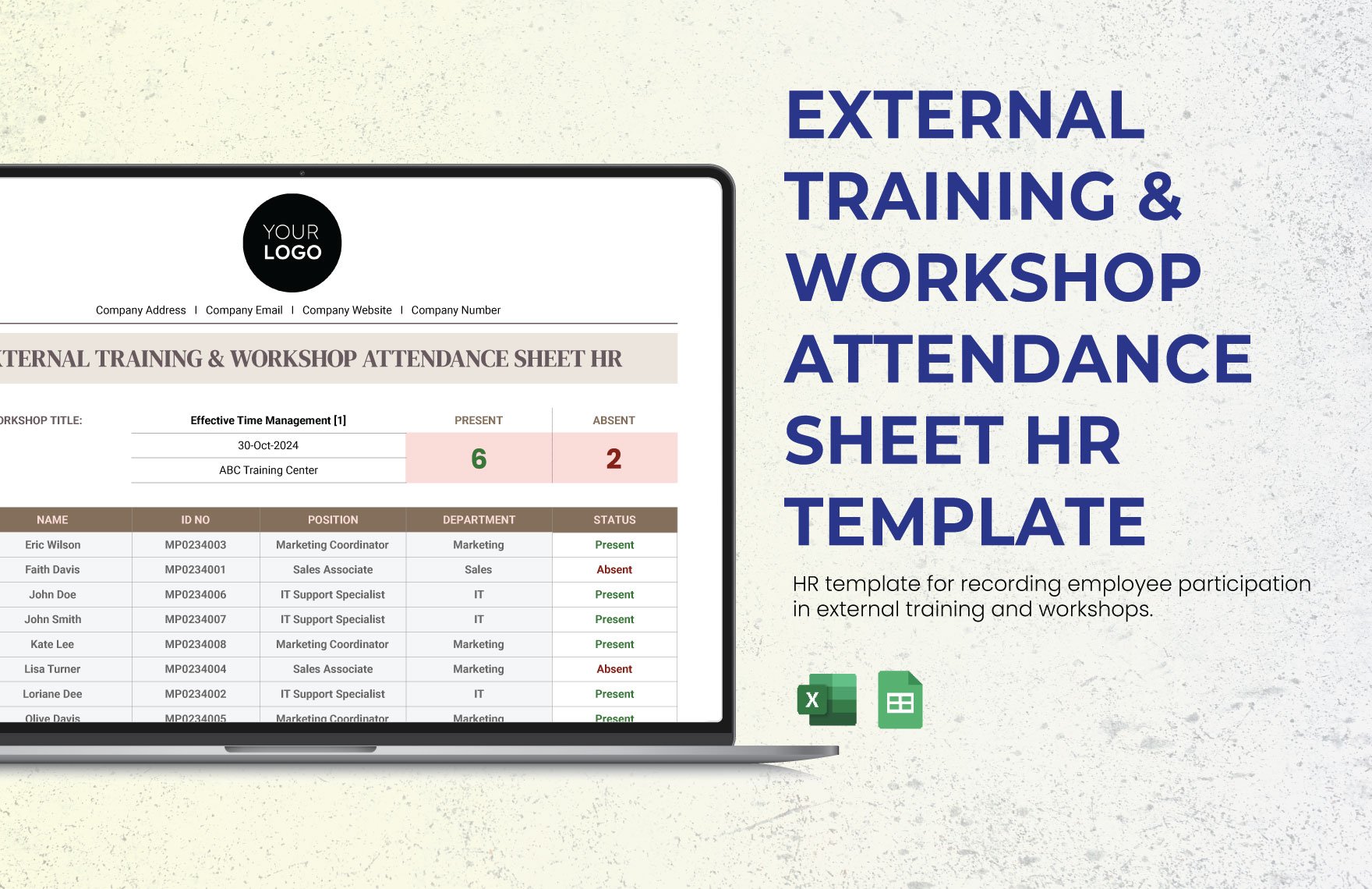 External Training & Workshop Attendance Sheet HR Template in Excel, Google Sheets