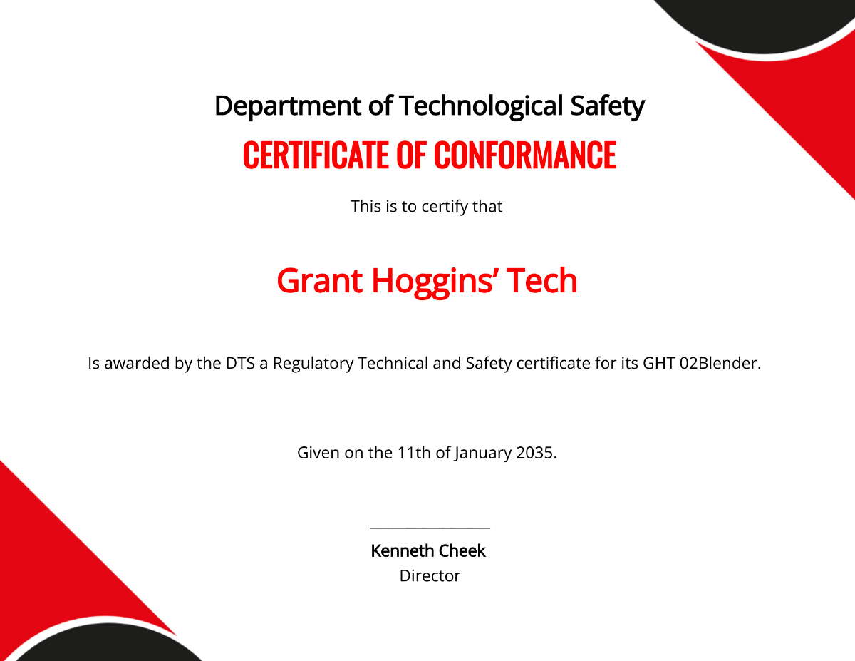 Free Certificate of Conformance Template