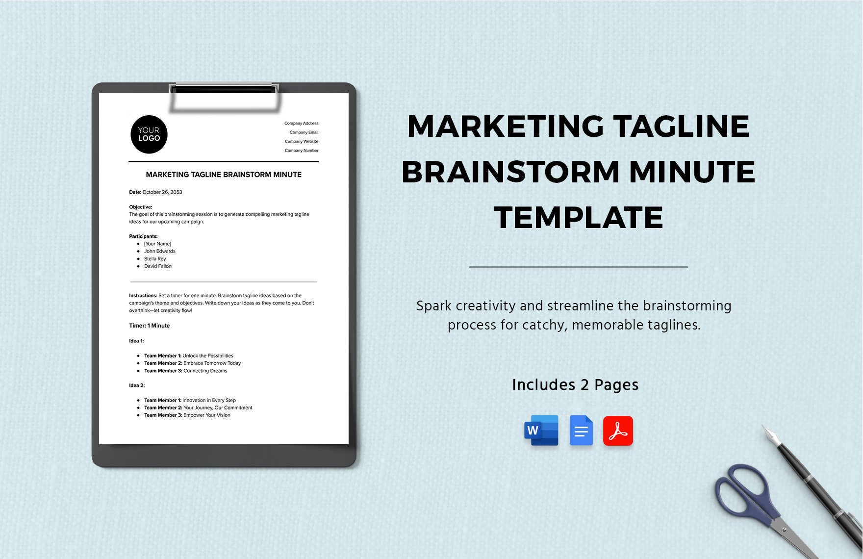 Marketing Tagline Brainstorm Minute Template in Word, Google Docs, PDF