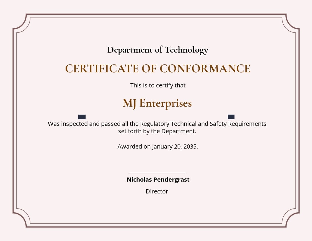 Vintage Certificate of Conformance Template - Google Docs For Certificate Of Conformance Template Free