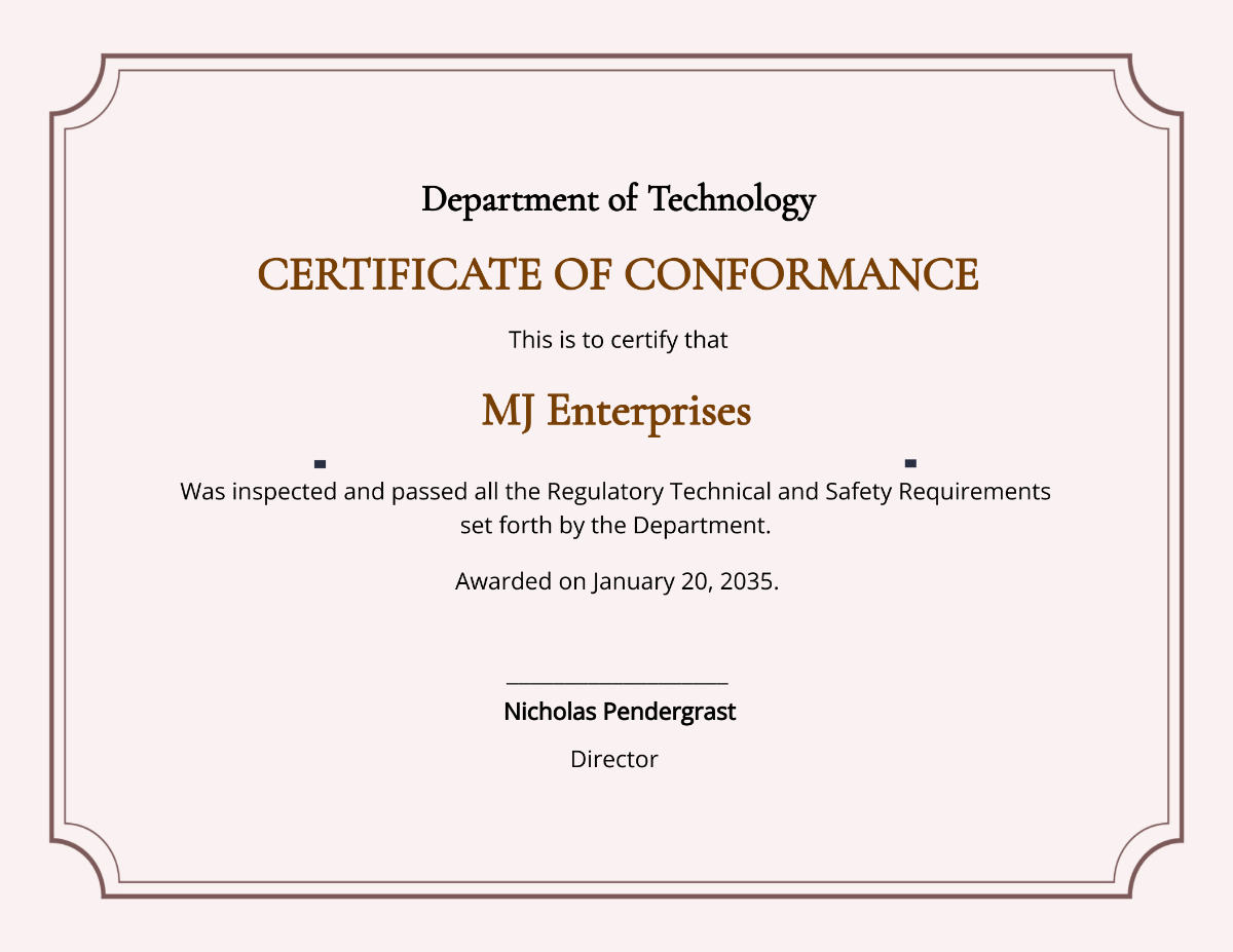 Vintage Certificate of Conformance Template