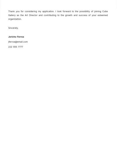 Free Art Director Job Application Letter  Template to Edit Online