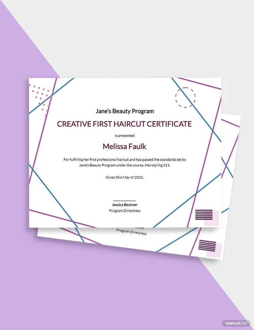 Creative First Haircut Certificate Template in Word, Google Docs, Illustrator, PSD, Apple Pages, Publisher, InDesign