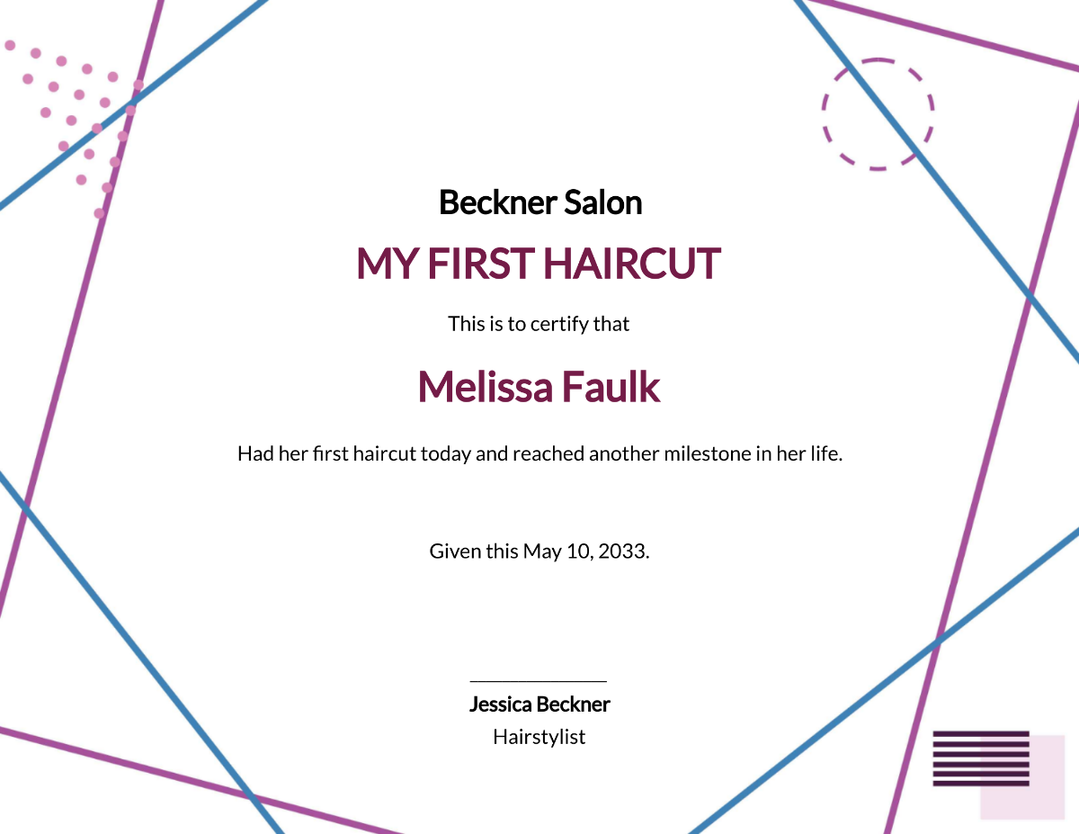 Creative First Haircut Certificate Template