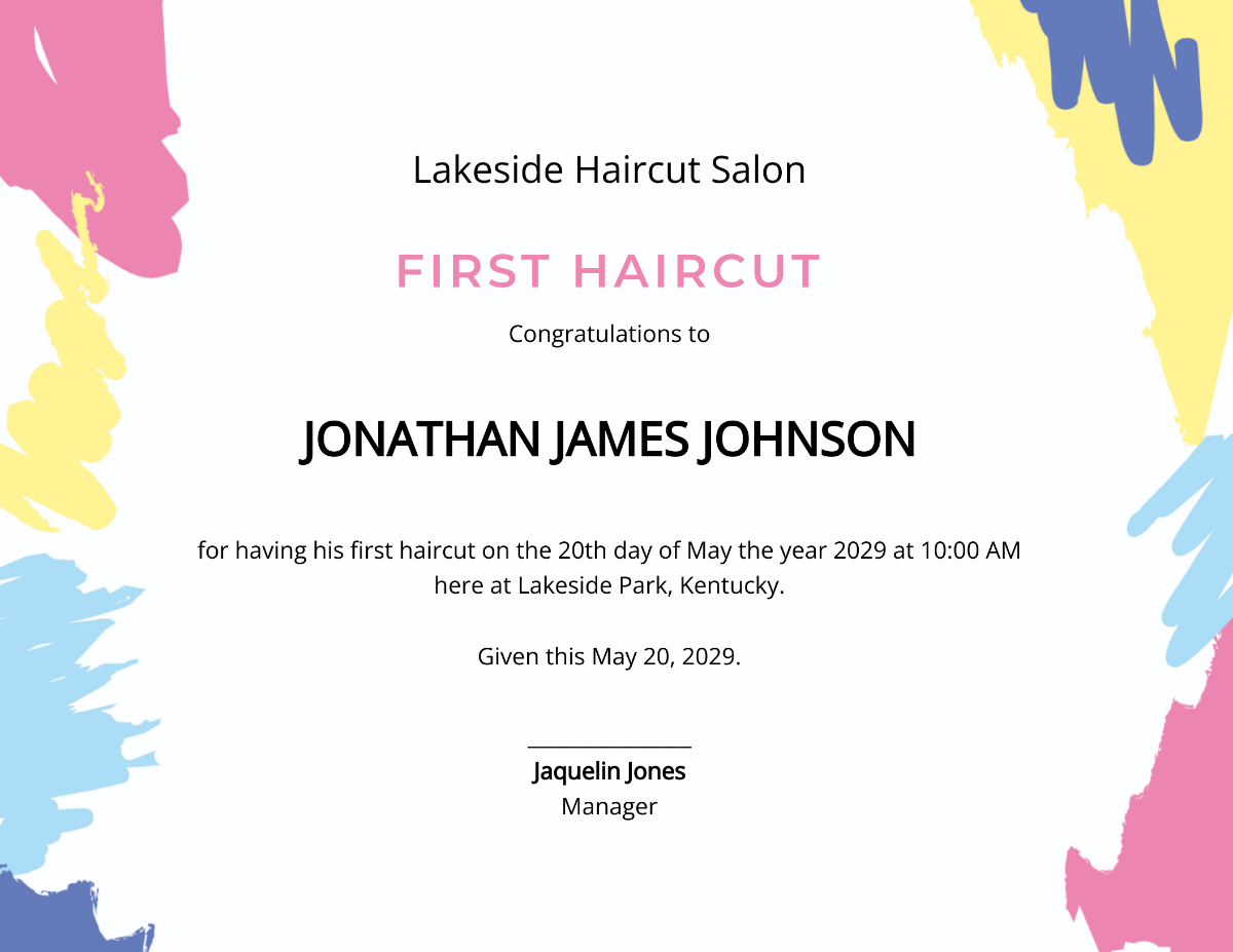 Free First Haircut Certificate Template