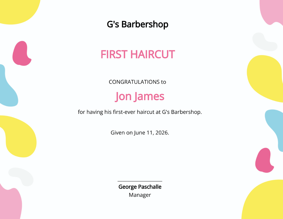 Free Baby First Haircut Certificate Template