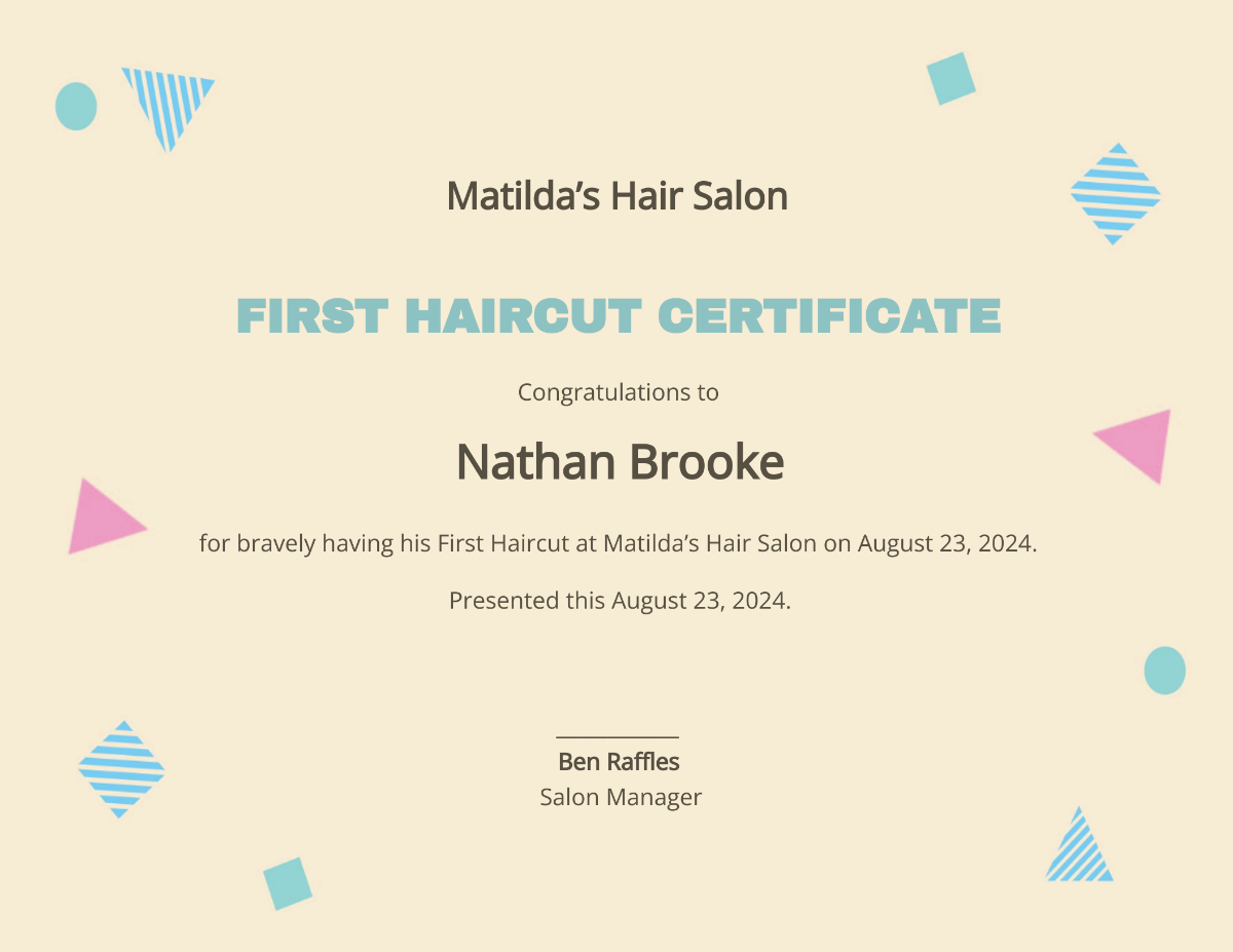 Free Modern First Haircut Certificate Template