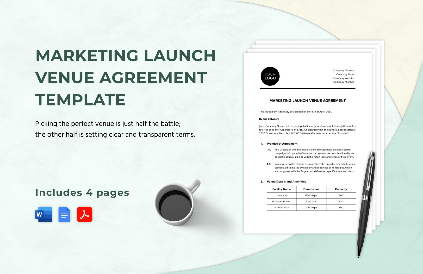Marketing Launch Venue Agreement Template in Word, Google Docs, PDF