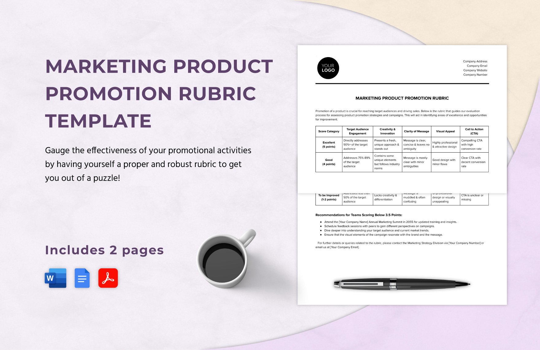 Marketing Product Promotion Rubric Template in Word, Google Docs, PDF