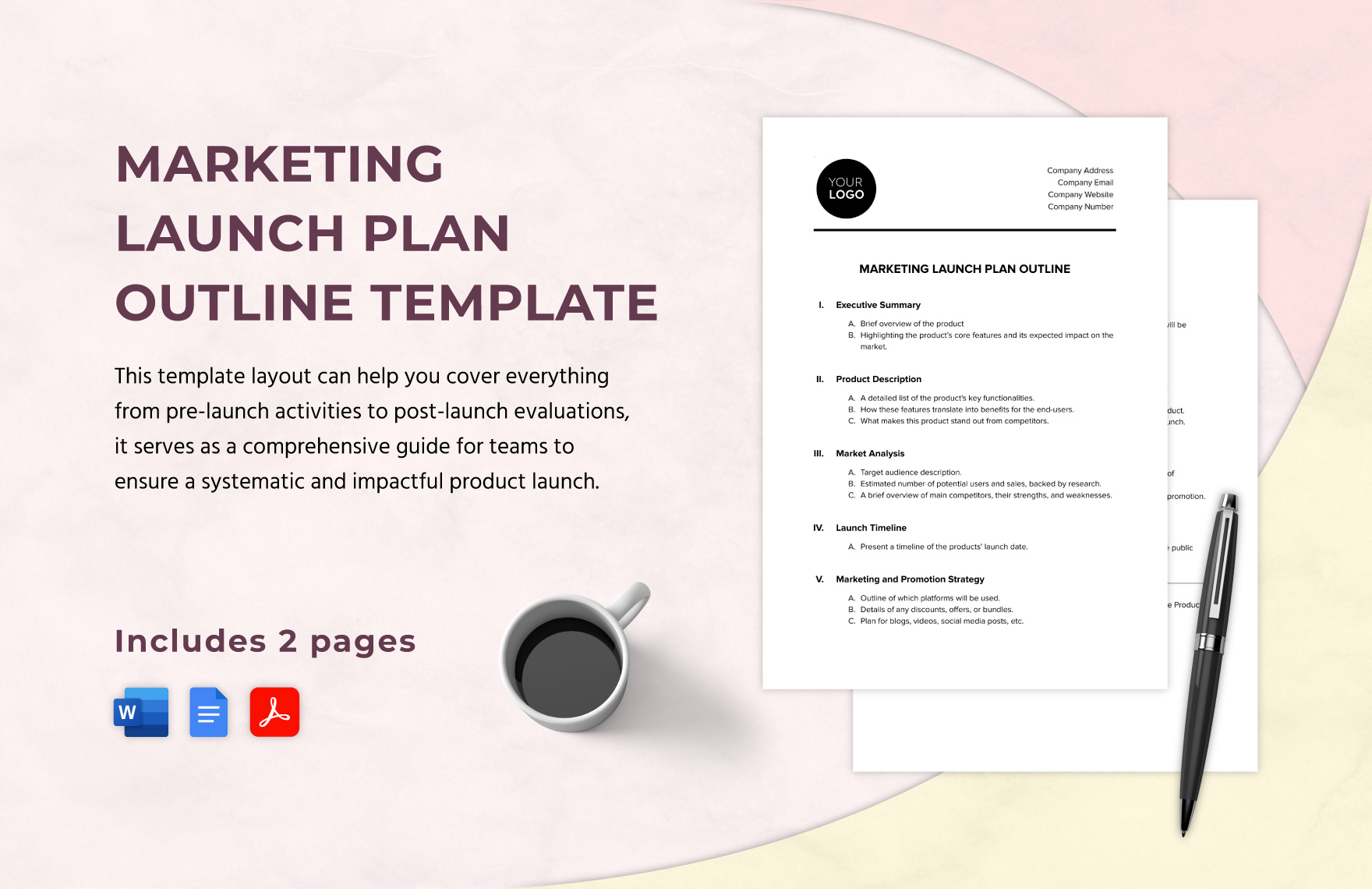 Marketing Launch Plan Outline Template in Word, Google Docs, PDF