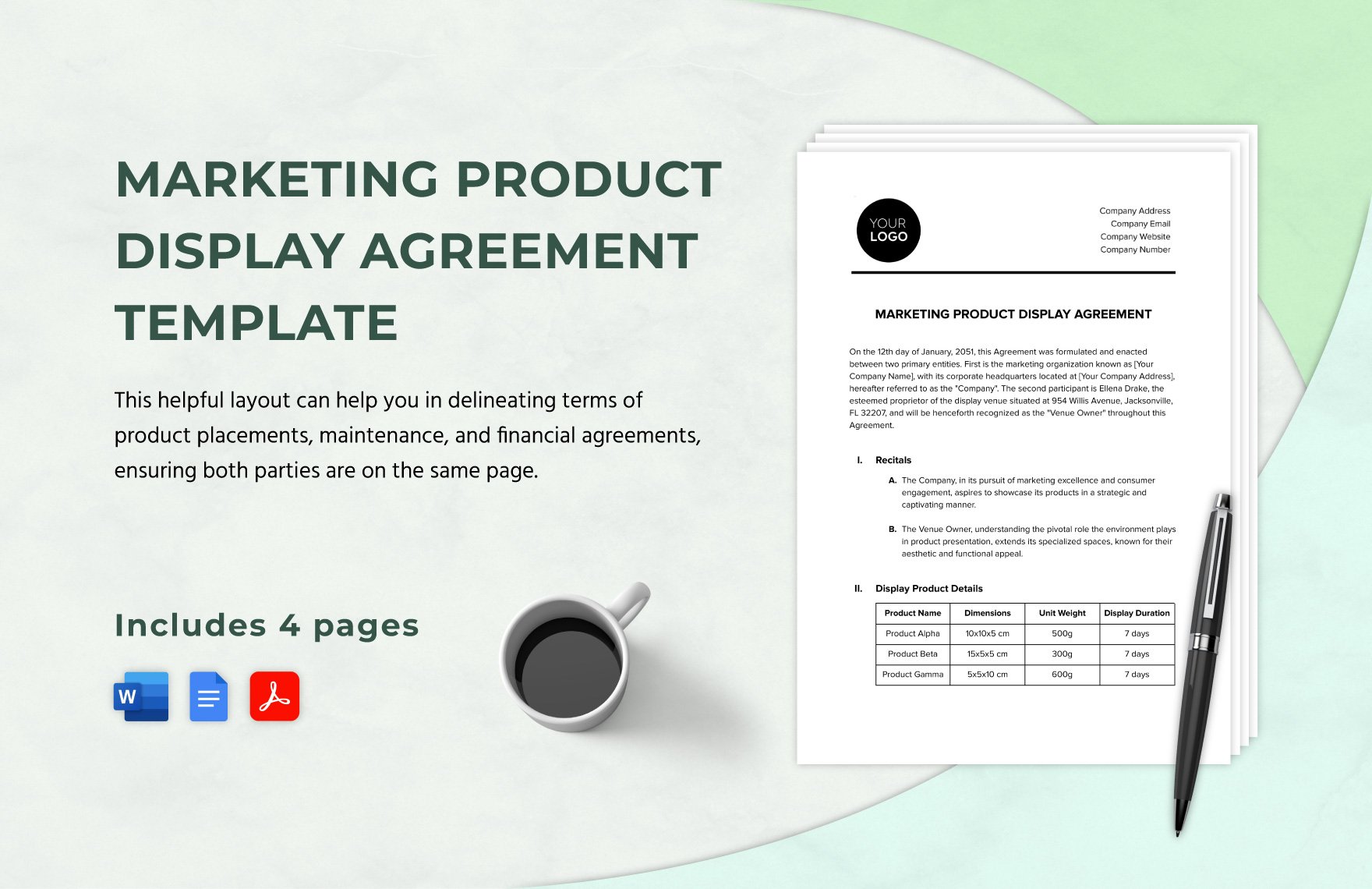 Marketing Product Display Agreement Template in Word, Google Docs, PDF