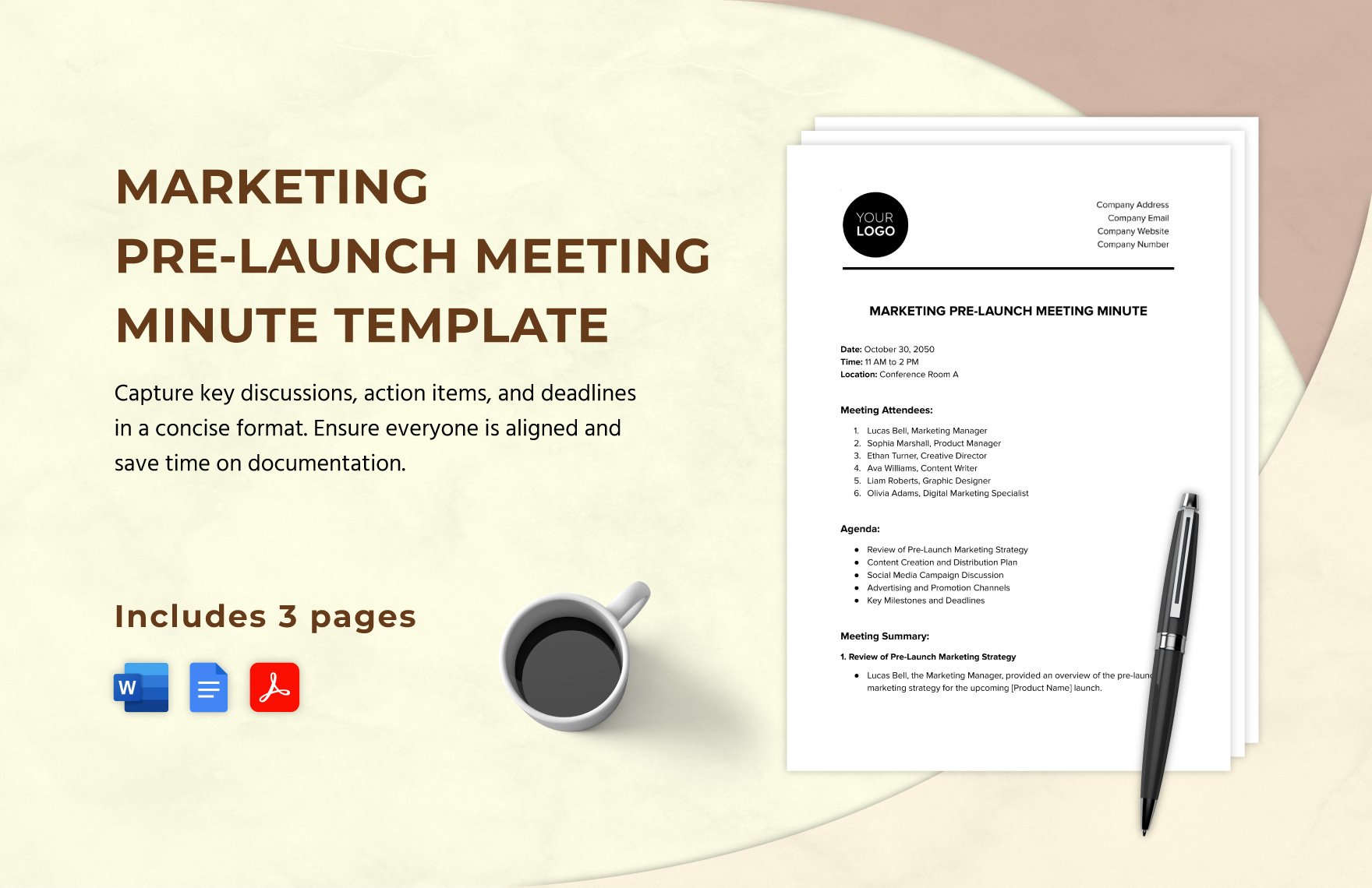 Marketing Pre-Launch Meeting Minute Template in Word, Google Docs, PDF