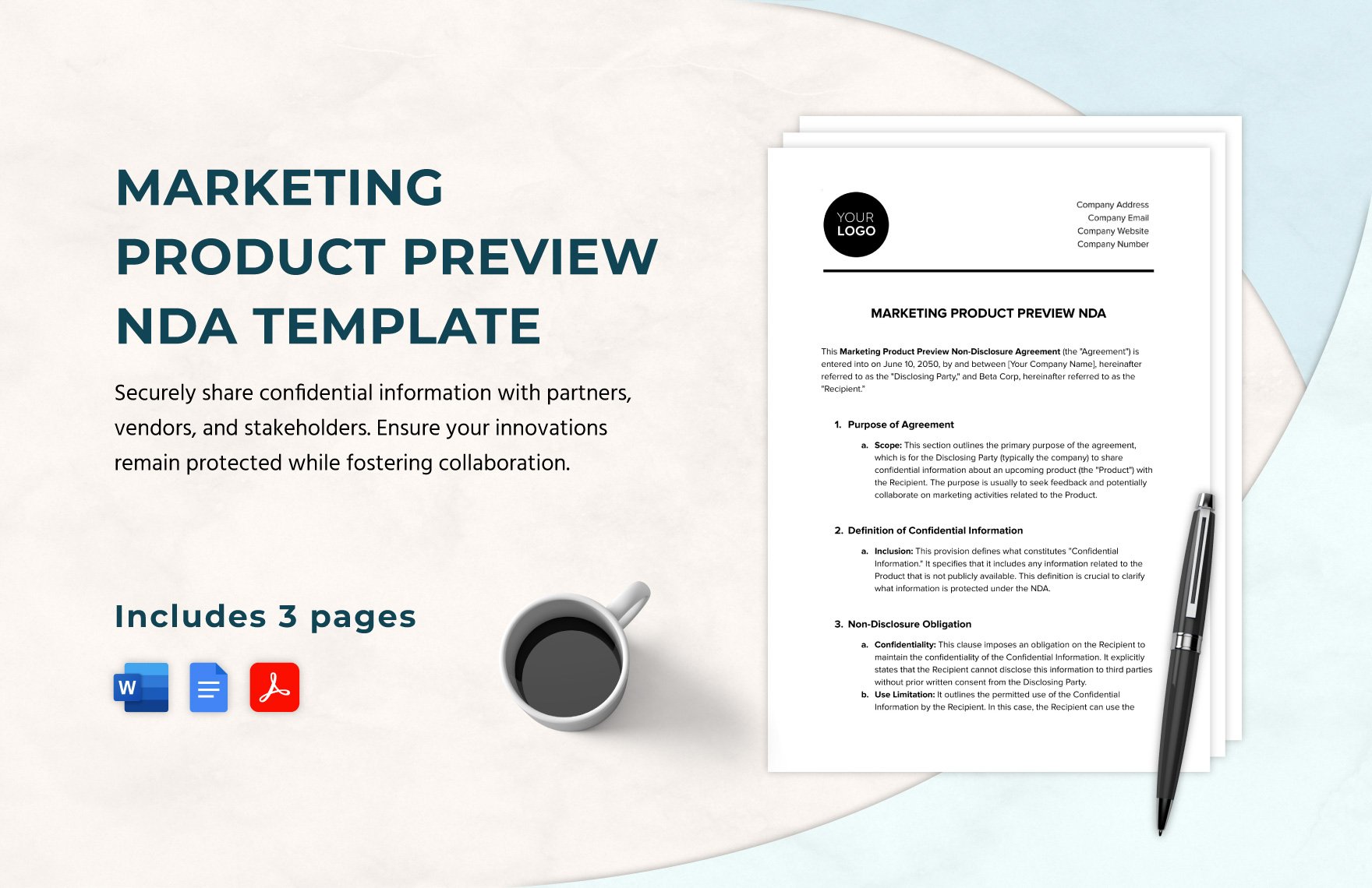 Marketing Product Preview NDA Template in Word, Google Docs, PDF