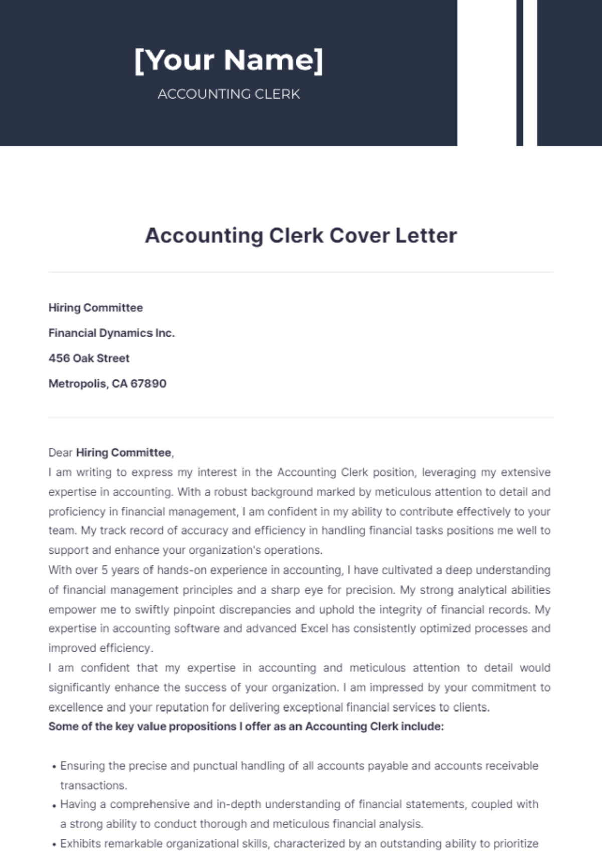 cover letter examples for accounting clerk position