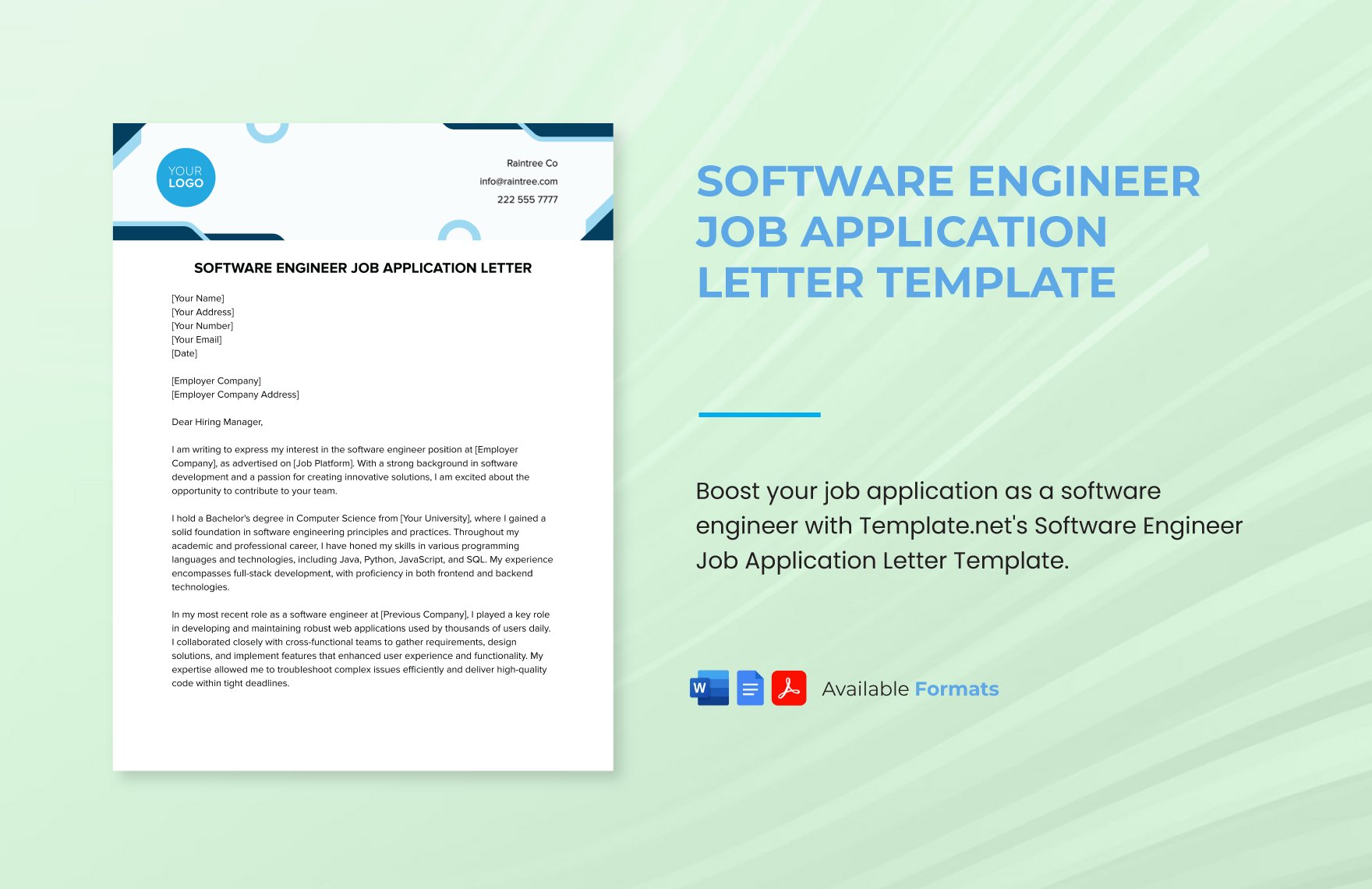 Software Engineer Job Application Letter Template in Word, Google Docs, PDF