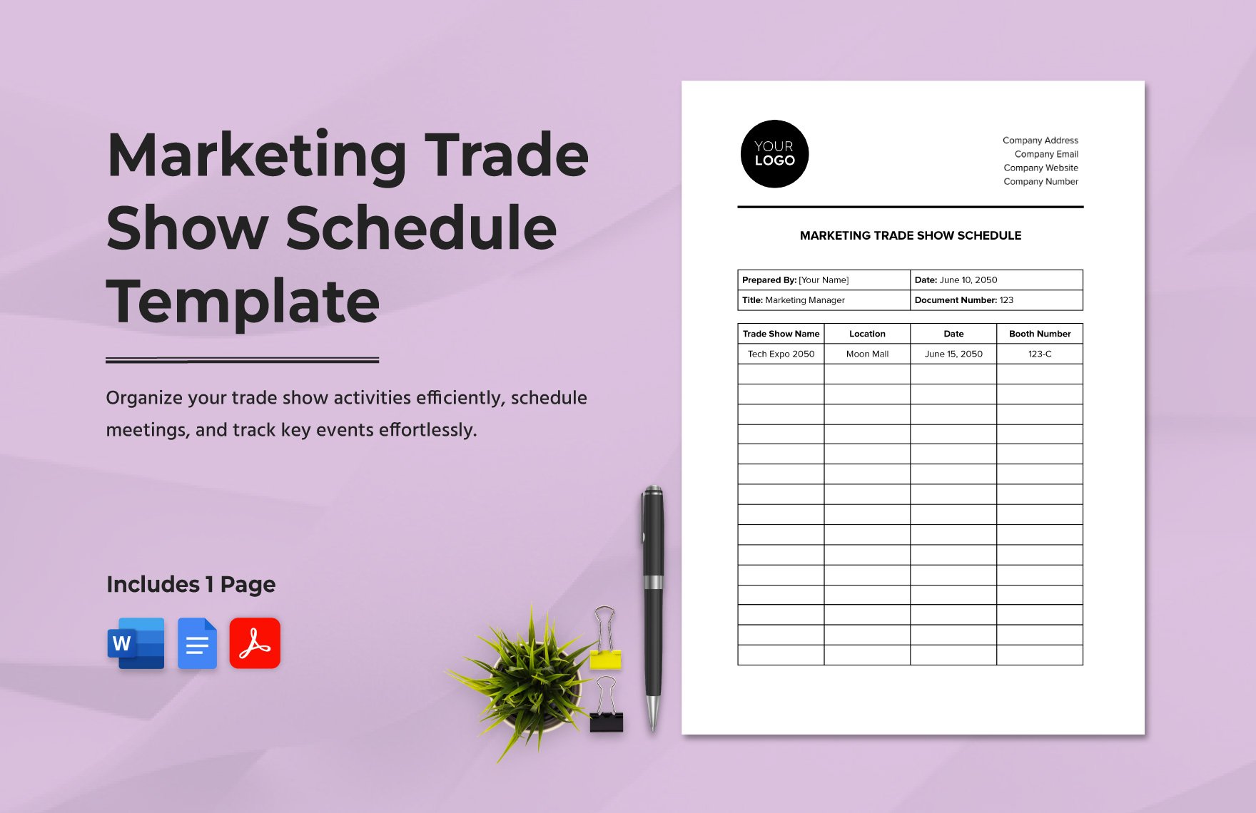 Marketing Trade Show Schedule Template in Word, Google Docs, PDF