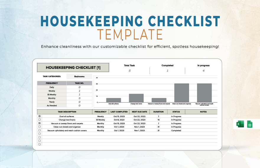 Housekeeping Checklist Template in Excel, Google Sheets - Download | Template.net