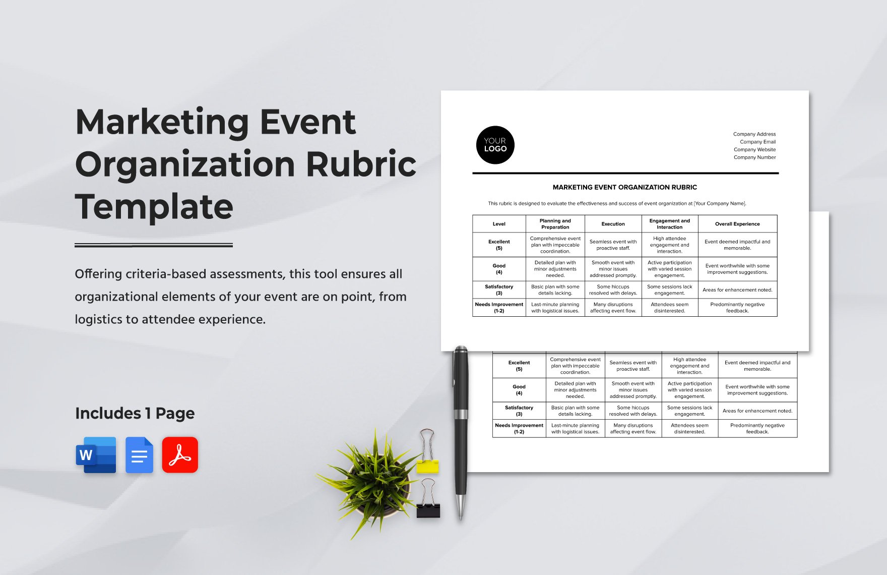 Marketing Event Organization Rubric Template in Word, Google Docs, PDF