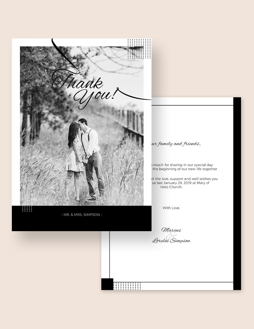 Simple Wedding Thank You Card Editable