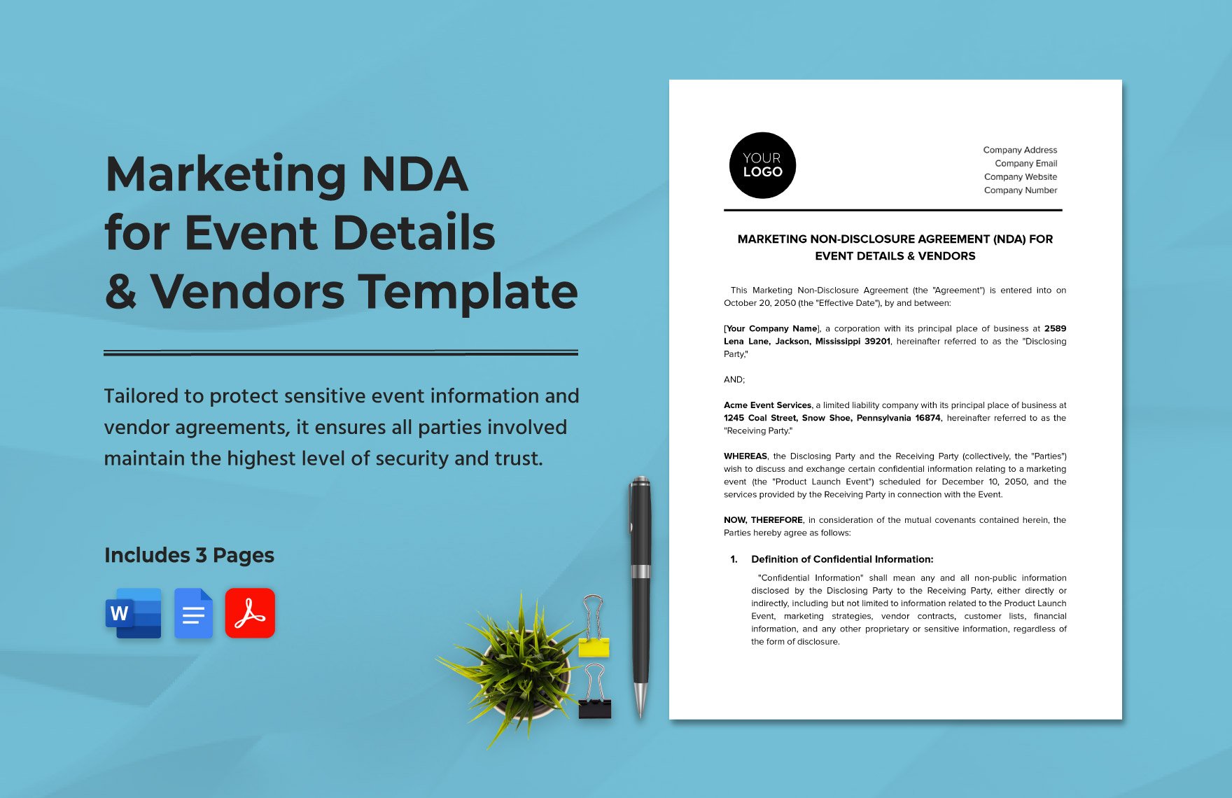 Marketing NDA for Event Details & Vendors Template in Word, Google Docs, PDF