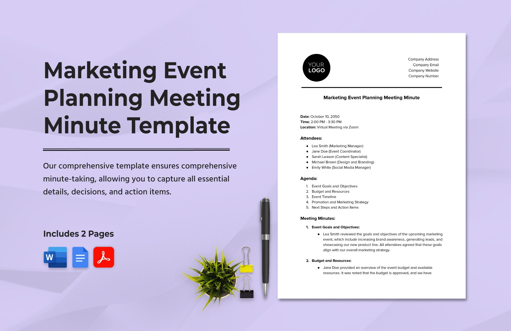 Marketing Event Planning Meeting Minute Template  in Word, Google Docs, PDF