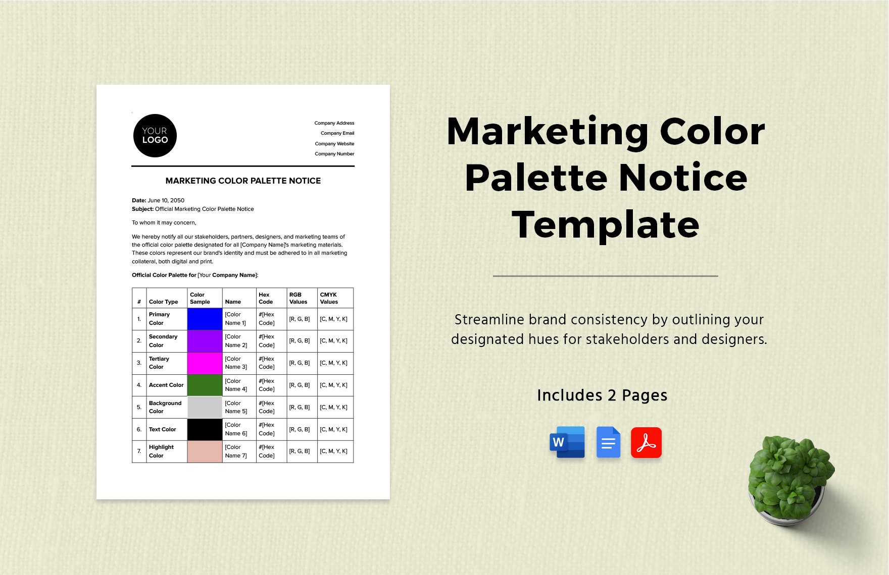 Marketing Color Palette Notice Template in Word, Google Docs, PDF