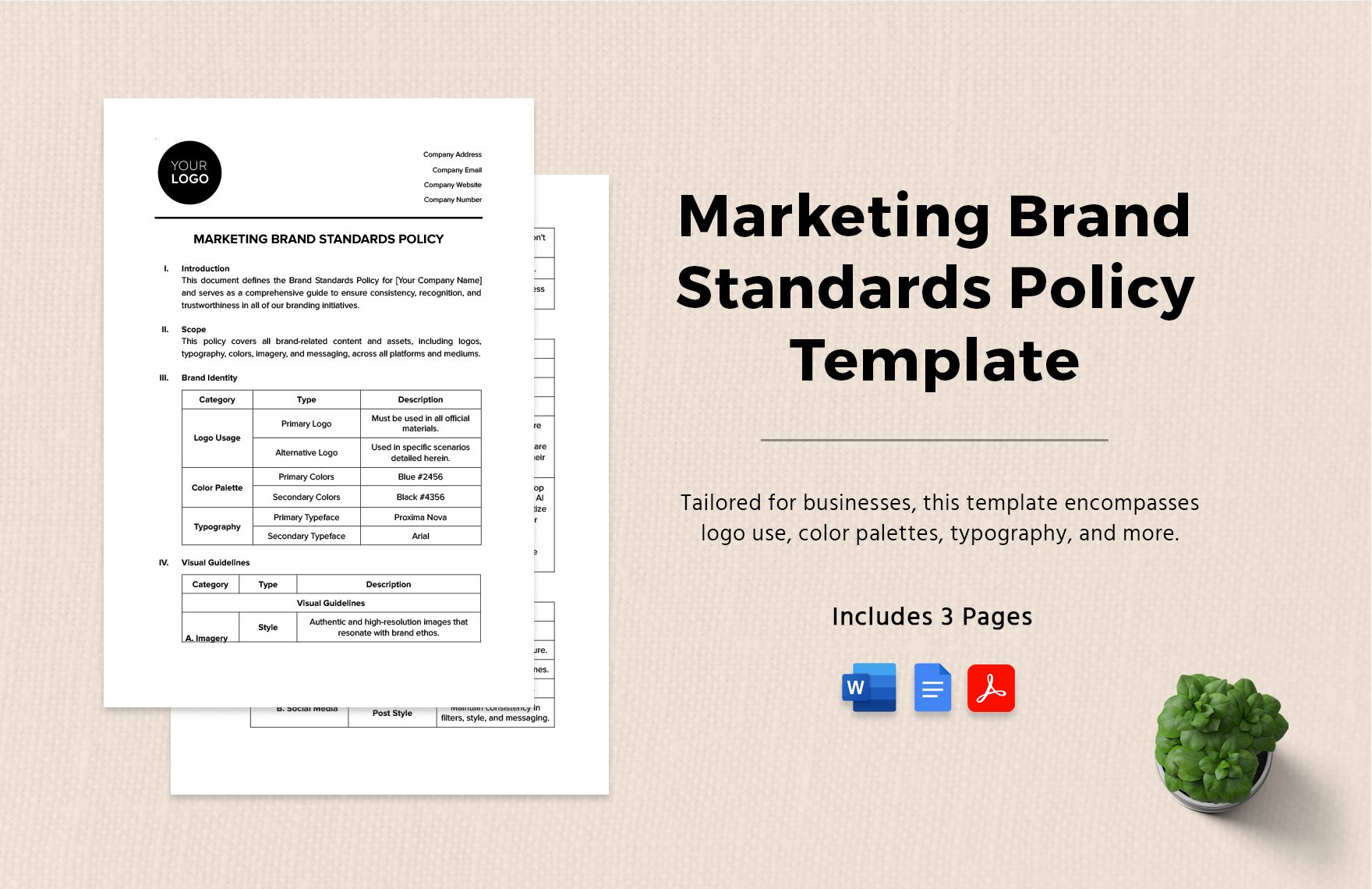 Marketing Brand Standards Policy Template in Word, Google Docs, PDF