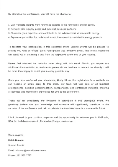 Free Event Participation Visa Invitation Letter  Template to Edit Online