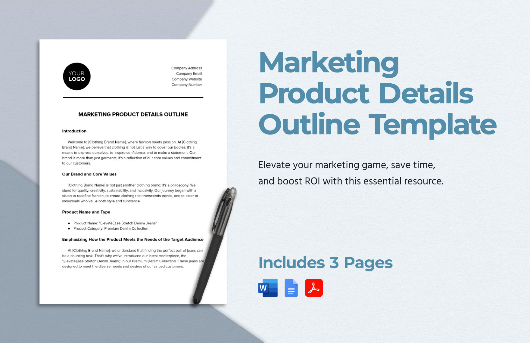 marketing product details outline template w338r