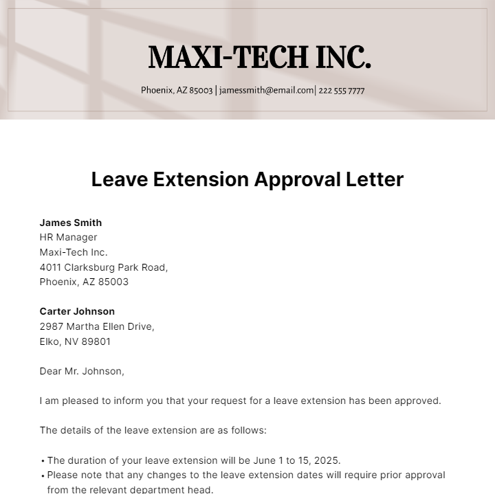 Leave Extension Approval Letter  Template