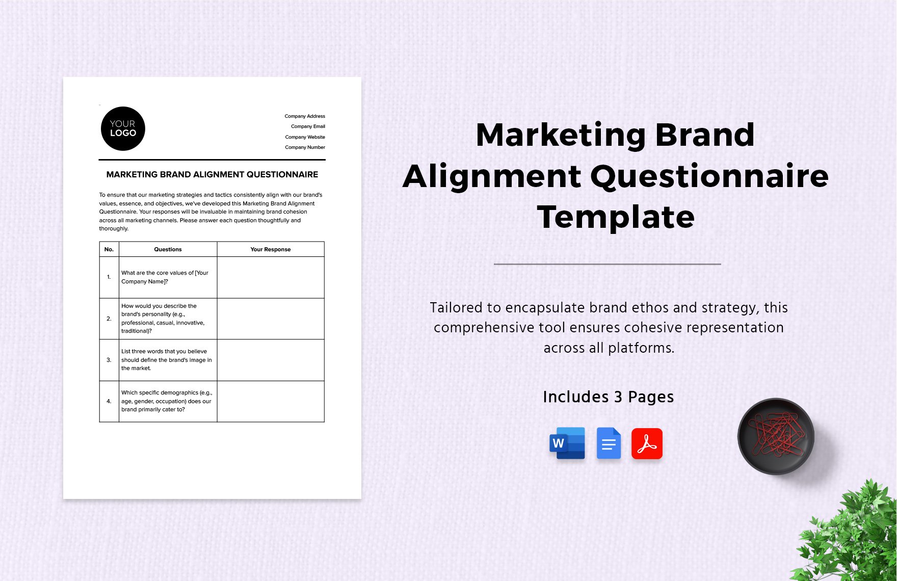 Marketing Brand Alignment Questionnaire Template in Word, PDF