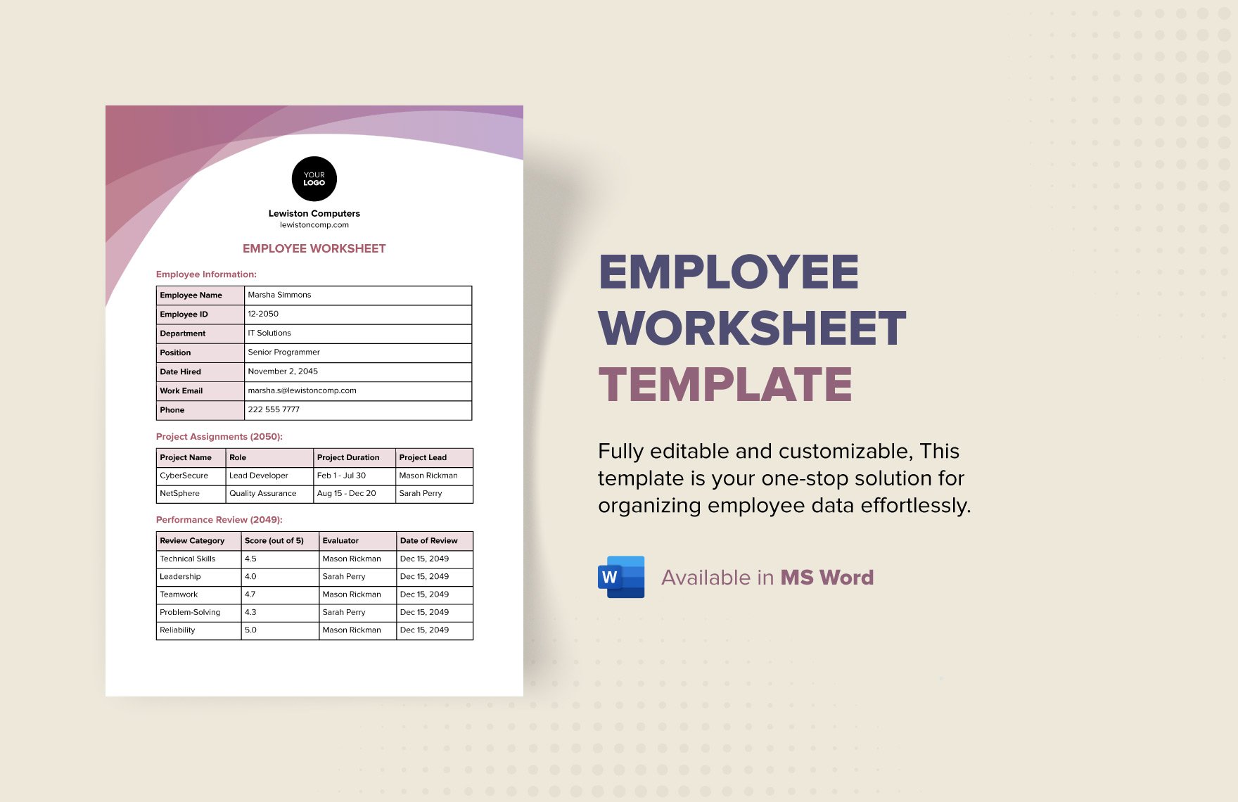 Employee Worksheet Template