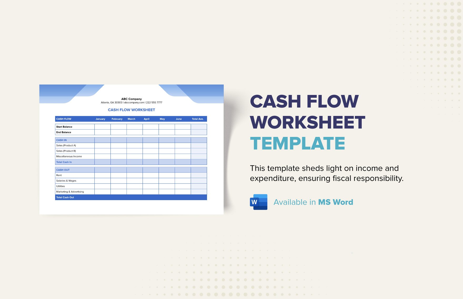 Cash Flow Worksheet Template