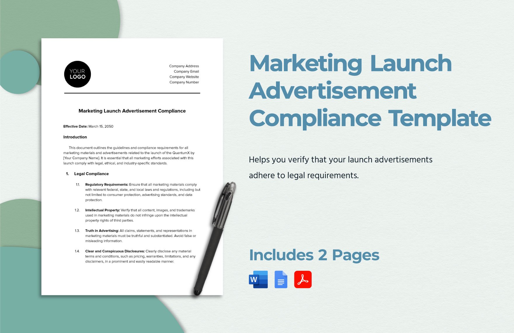 Marketing Launch Advertisement Compliance Template in Word, Google Docs, PDF
