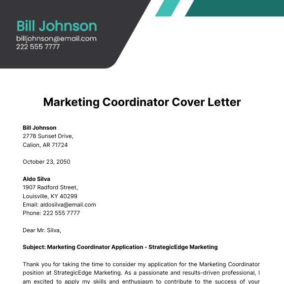 Free Marketing Coordinator Cover Letter  Template