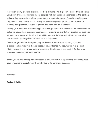 Free Bank Teller Cover Letter  Template to Edit Online