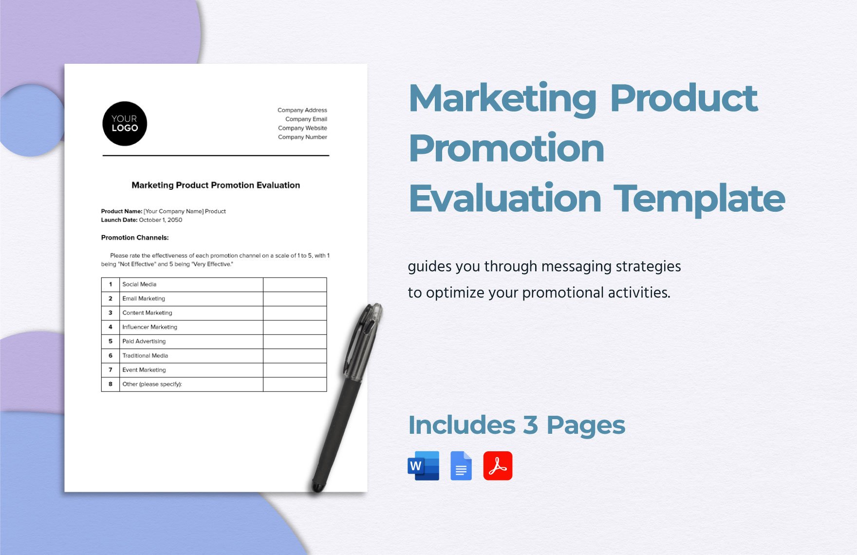 Marketing Product Promotion Evaluation Template in Word, Google Docs, PDF