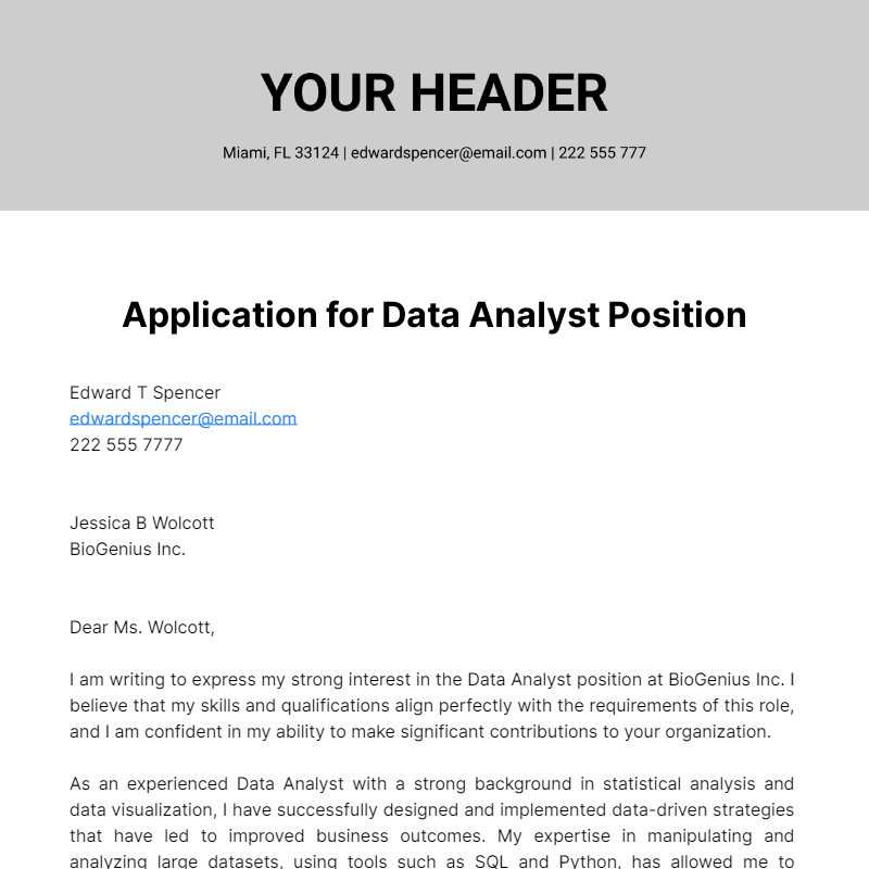 Data Analyst Cover Letter  Template