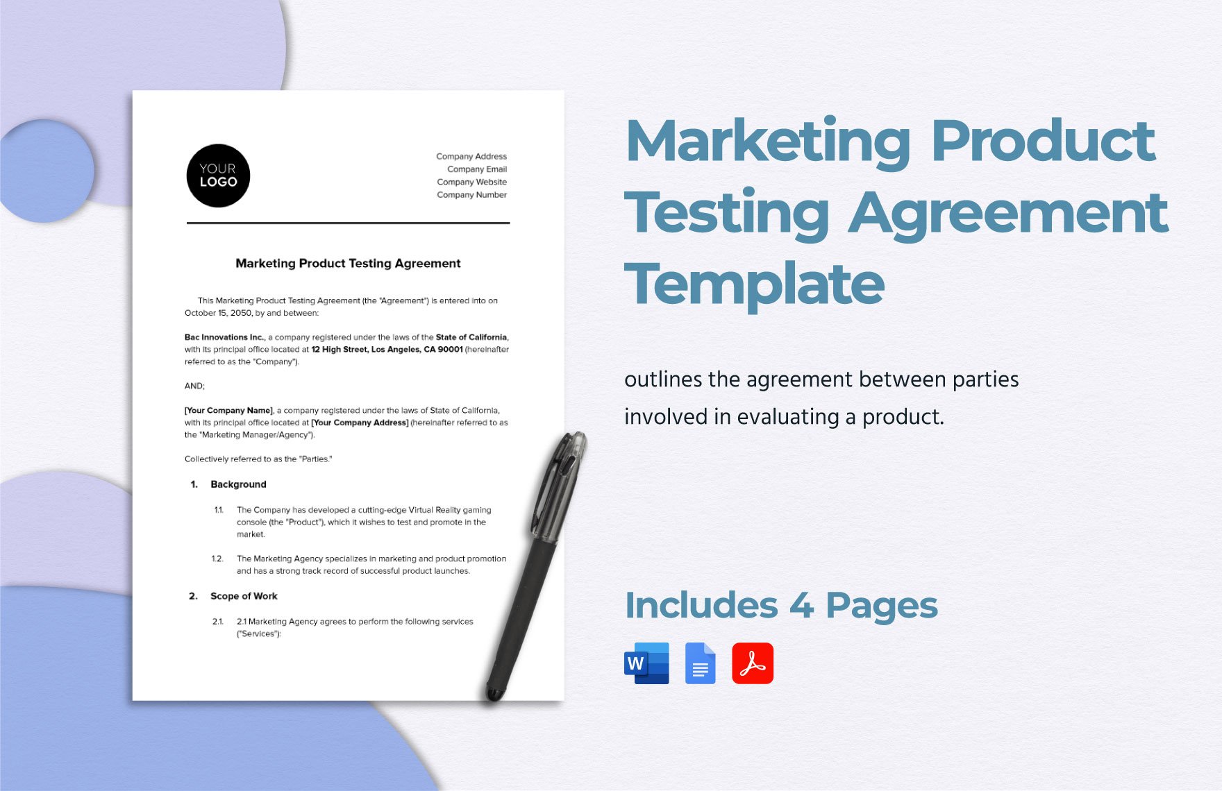 Marketing Product Testing Agreement Template