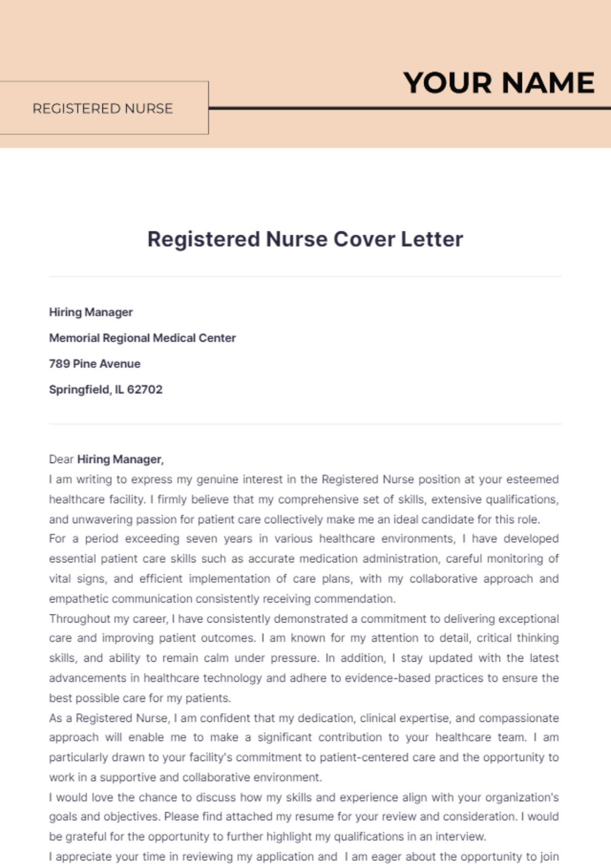 Registered Nurse Cover Letter - Edit Online & Download