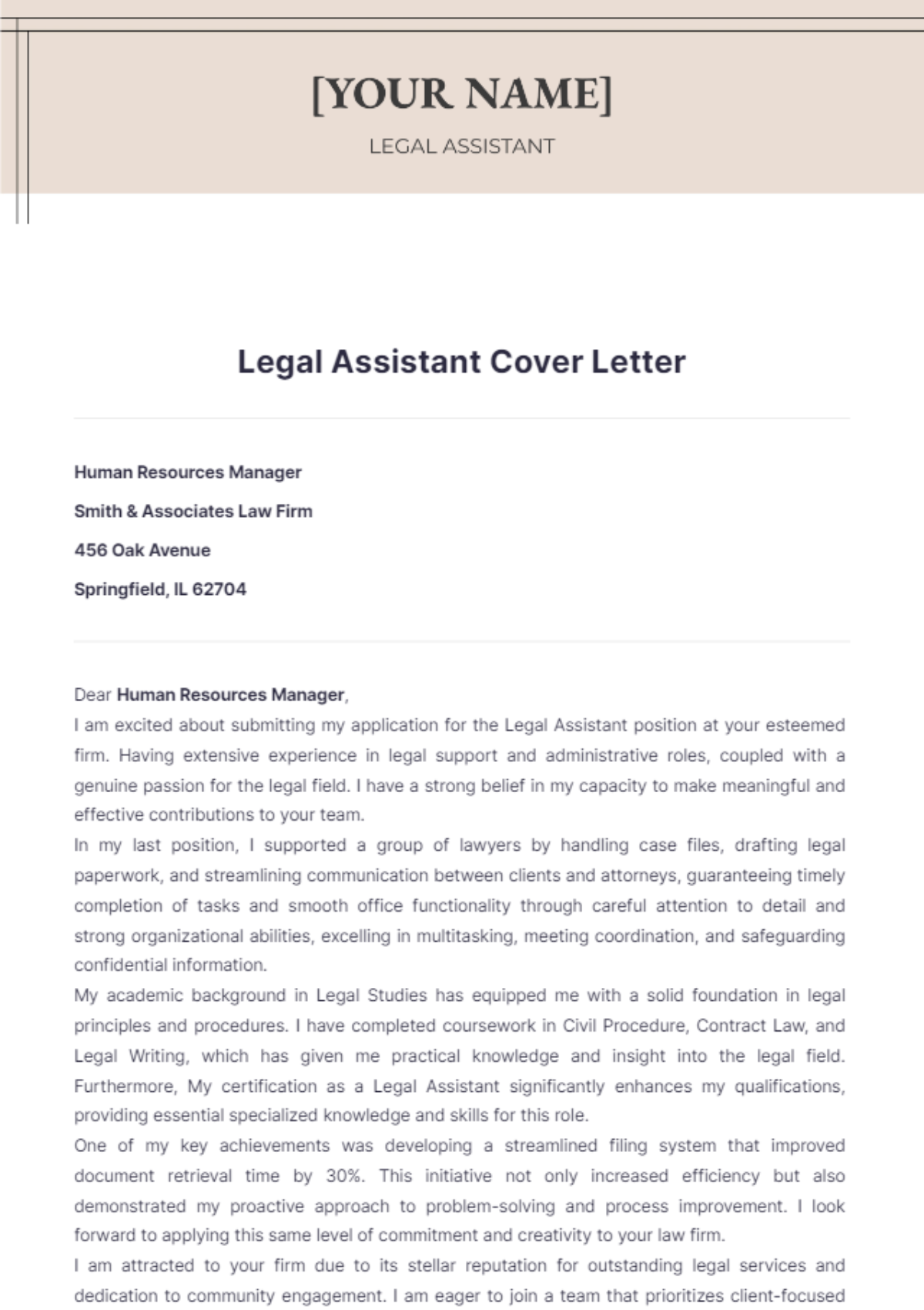 Legal Assistant Cover Letter - Edit Online & Download