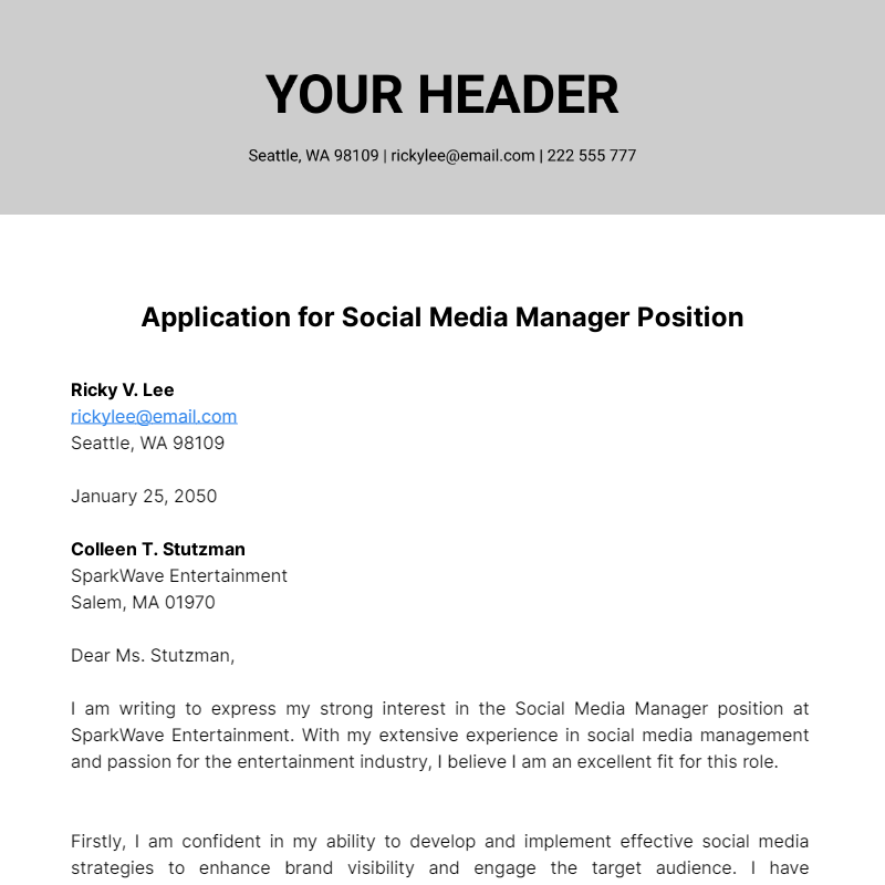 Social Media Manager Cover Letter Template Edit Online Download