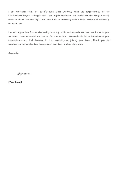 Free Construction Project Manager Cover Letter Template to Edit Online