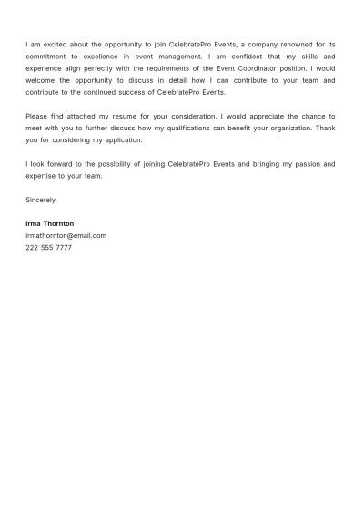 Free Event Coordinator Cover Letter  Template to Edit Online