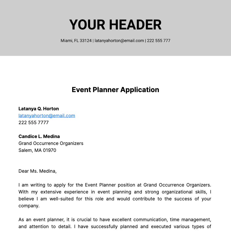 Event Planner Cover Letter  Template