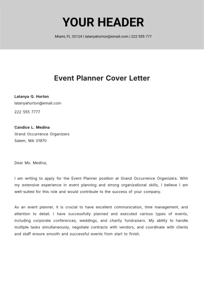 Free Event Planner Cover Letter  Template to Edit Online
