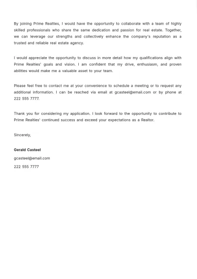 Free Realtor Cover Letter  Template to Edit Online