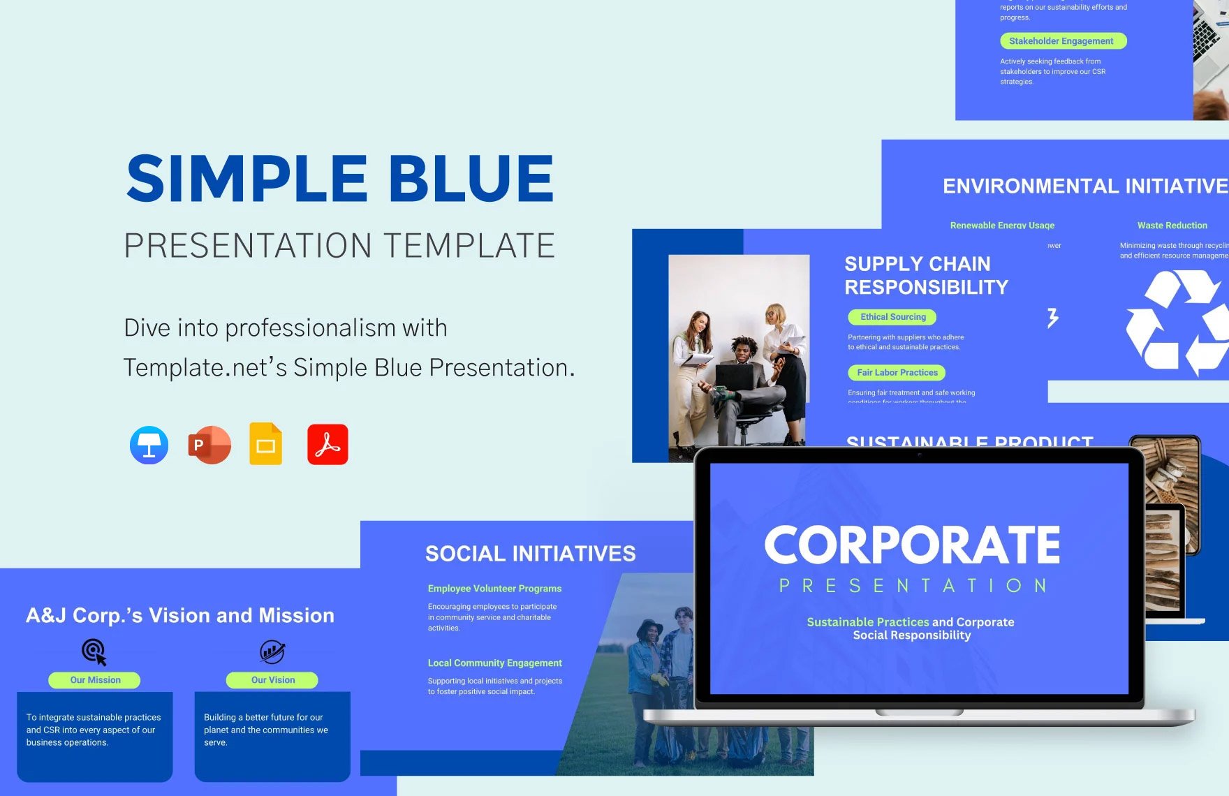 Simple Blue Template in PDF, PowerPoint, Google Slides, Apple Keynote